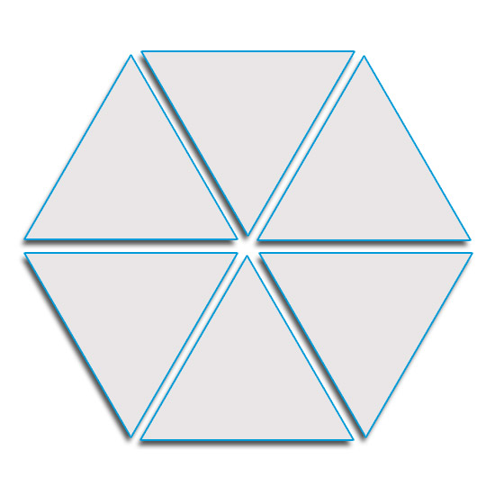 6 gleichseitge Dreiecke zusammengesetz ergeben ein Sechseck